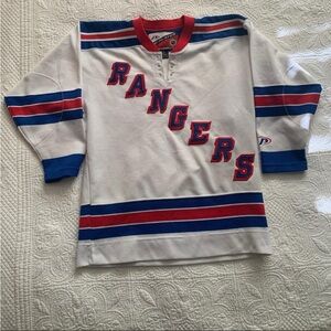 New York Rangers Kids Jersey - Pro Player - White with Red & Blue Trim